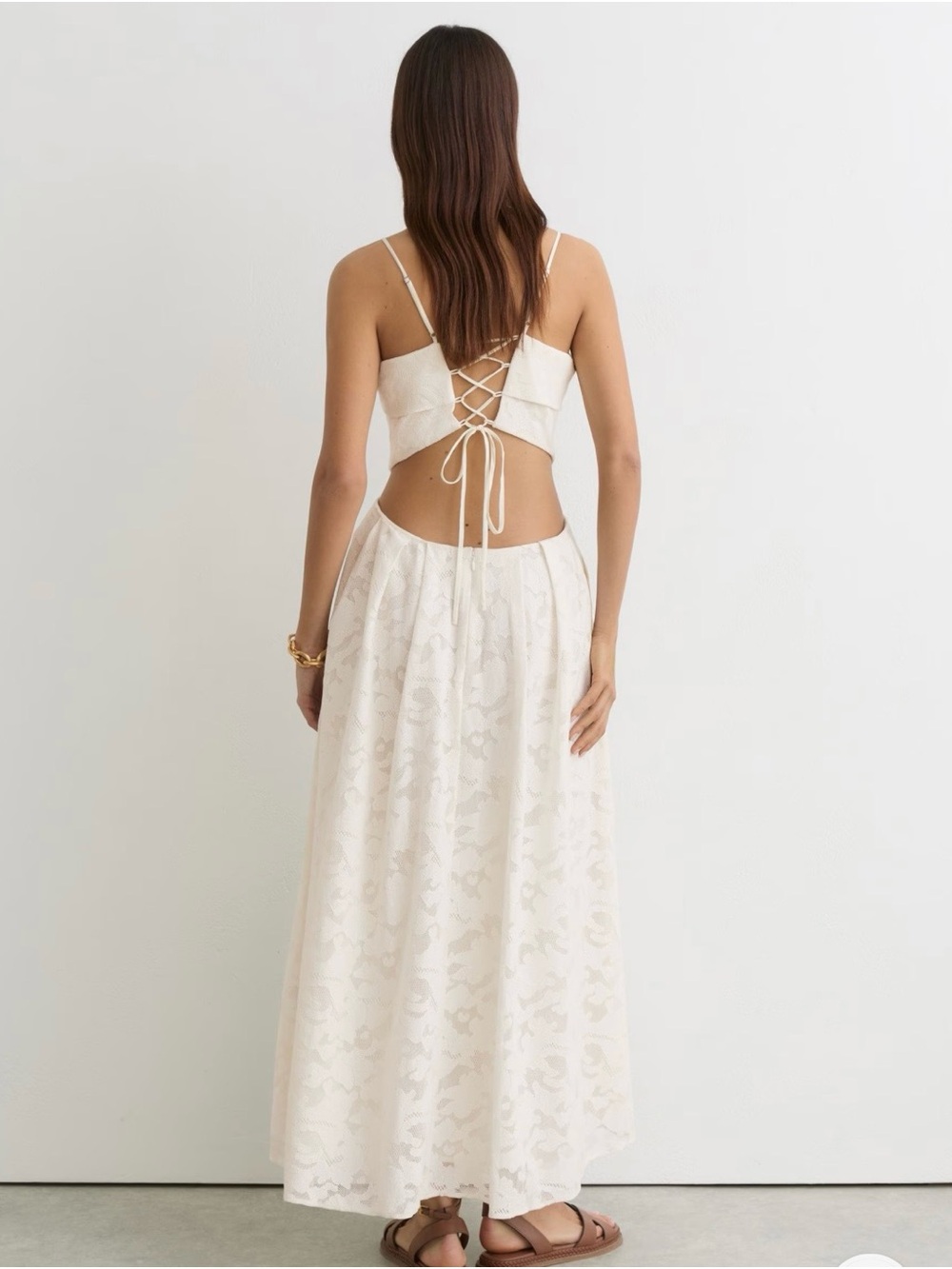 Reiss Cream Spaghetti-Strap Jacquard Midi Dress - Picture 2 of 6